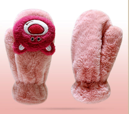 Cartoon Fleece-lined Thick Windproof Warm Leisure Gloves