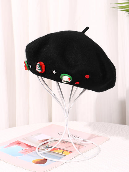 Women's Bowknot Christmas Beret Woolen Warm Hat Hats & Caps