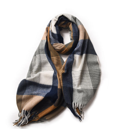 Plaid Tassel Dopamine Shawl Warm Thickened Sky Scarfs