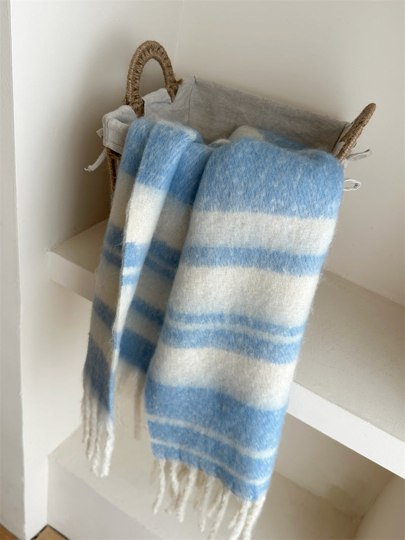 Women's Winter High-grade Fashionable Mohair Thickened Striped Scarfs