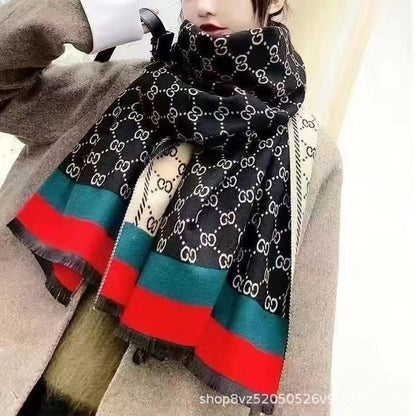 Cashmere Female Winter British Classic Black White Plaid Warm Scarfs