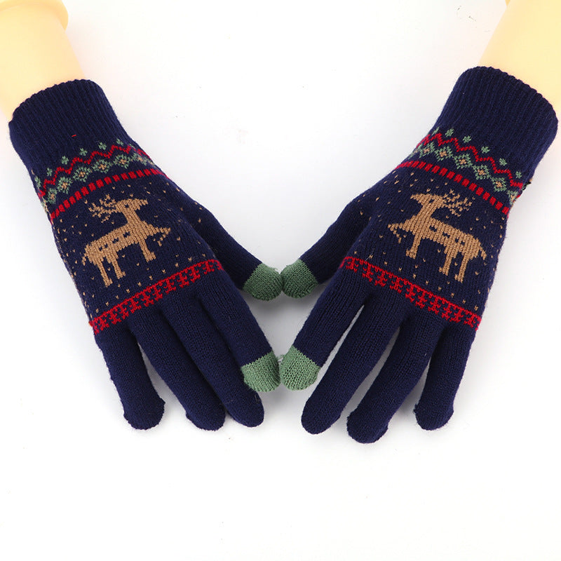 Adult Knitted Warm Cute Cartoon Deer Jacquard Gloves