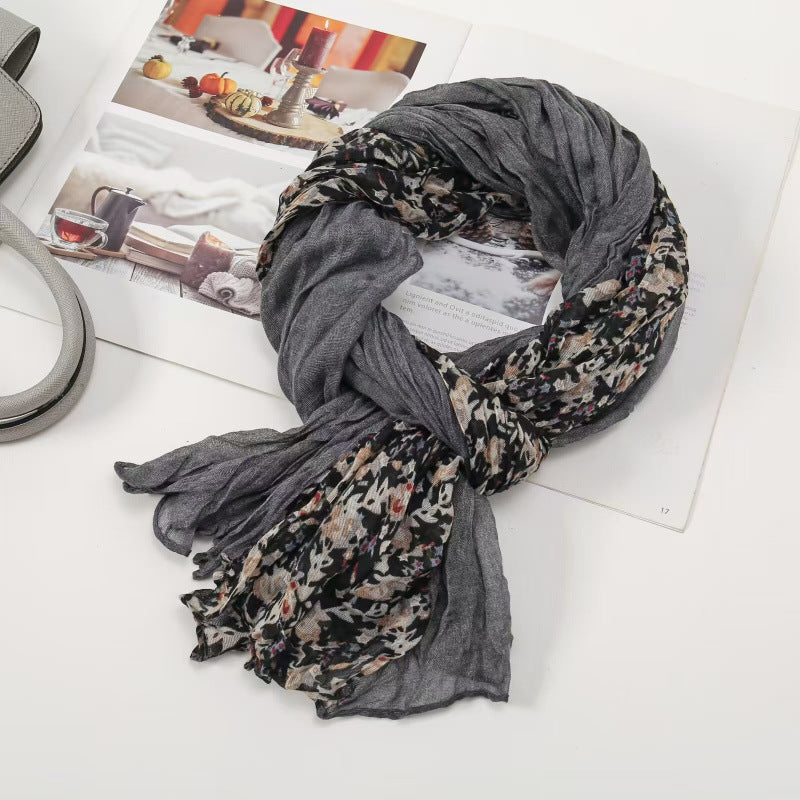 Women's Twist Pleated Simple Korean Floral Shawl Scarfs