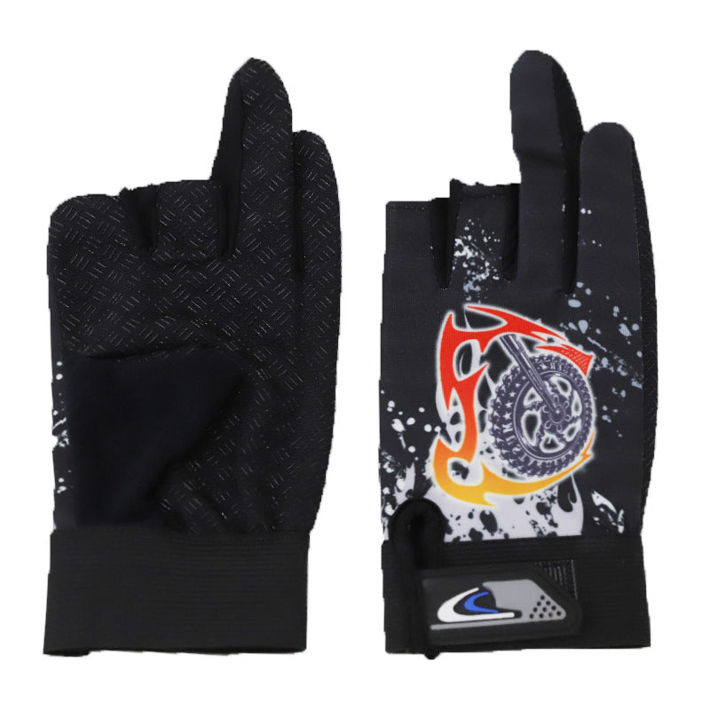 Men's Fishing Printed Dew Three Fingers Spring Gloves