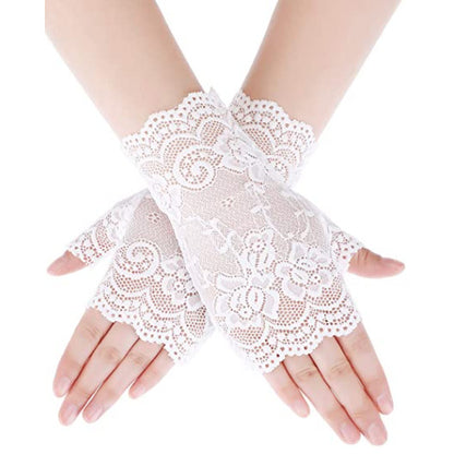 Women's Lace Half Finger Fingerless Open Short Gloves