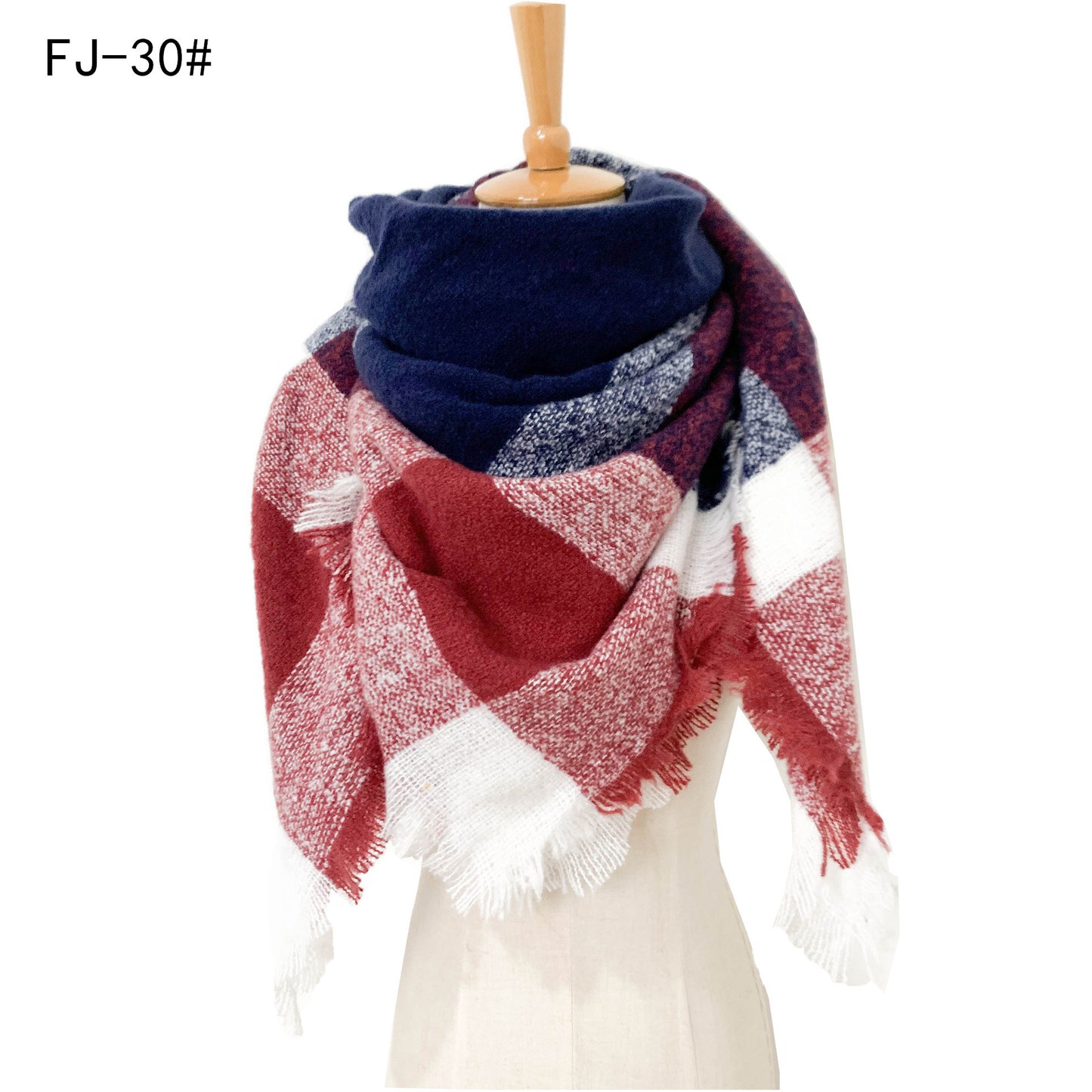 Women's Thickened Warm Circle Yarn Bristle Plaid Scarfs