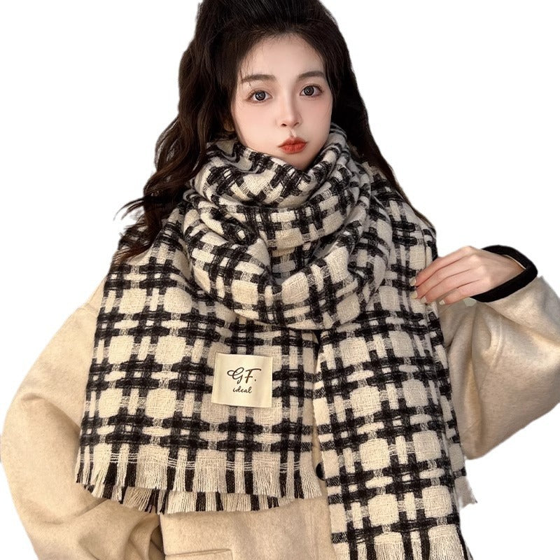 Women's Korean Style Well-shaped Plaid Atmosphere British Shawl Warm Scarfs