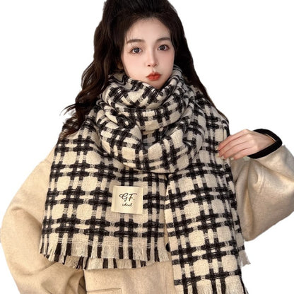 Women's Korean Style Well-shaped Plaid Atmosphere British Shawl Warm Scarfs