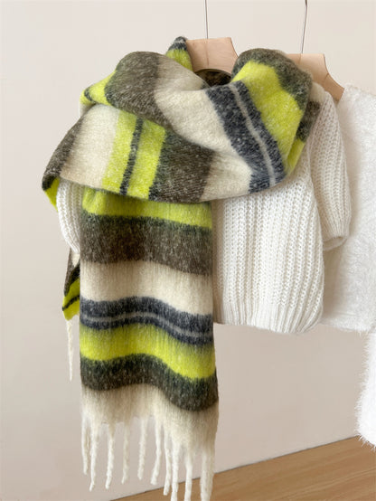 Women's Winter High-grade Fashionable Mohair Thickened Striped Scarfs