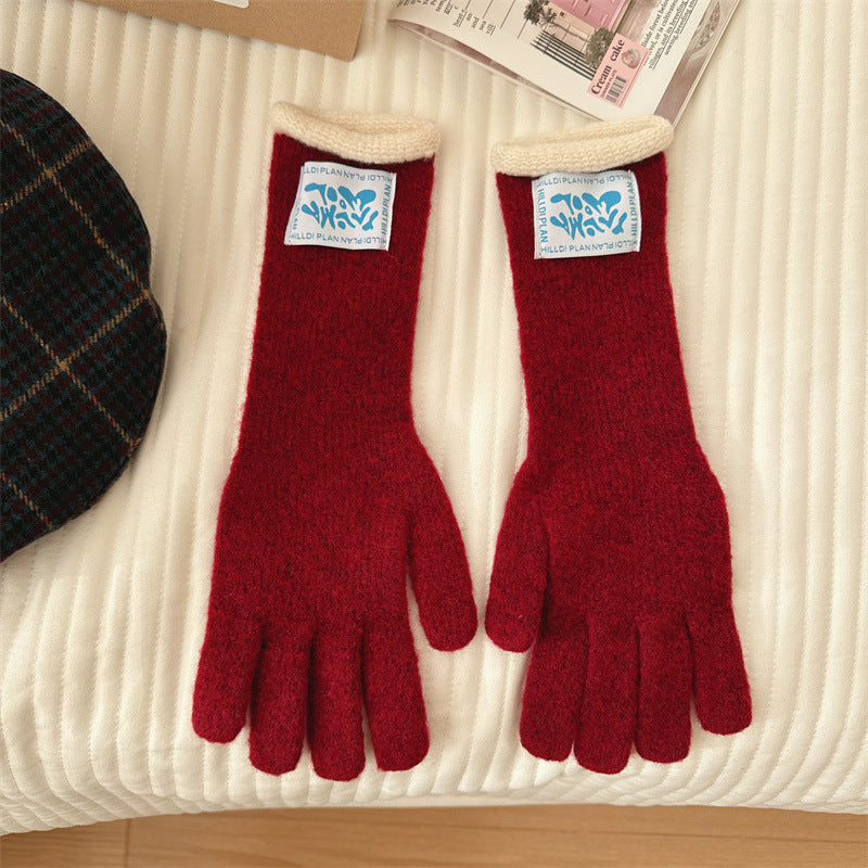 Winter Wool Knitted Touch Screen Cloth Label Thickened Gloves