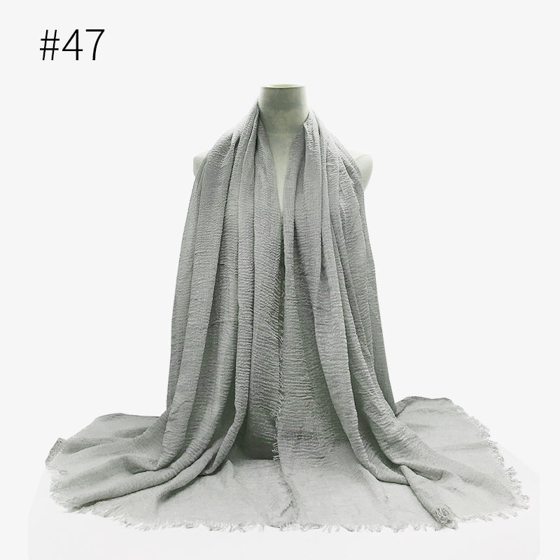 Women's Color Woolen Cotton Monochrome Split Wrinkle Scarfs