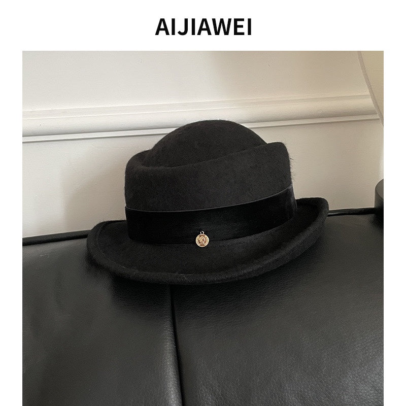 Women's Woolen Bowler Hat Casual Fur Felt Retro Hats & Caps