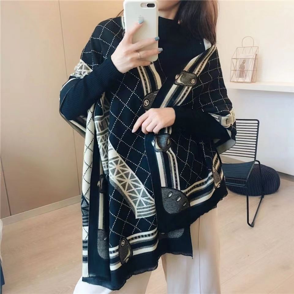 Women's Winter Thick High-grade Wool Double-sided Shawl Scarfs