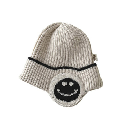 Children's Hat Knitted Smiley Face Earflaps Warm Kids' Headwear