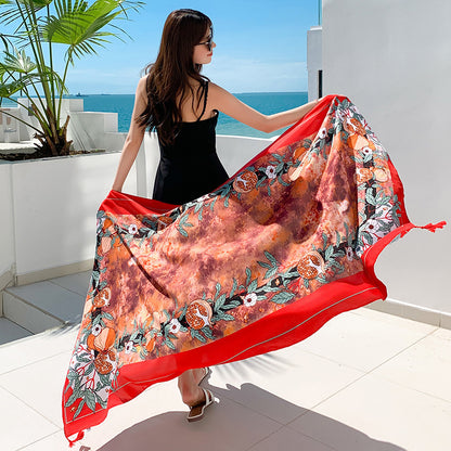 Women's Sunscreen Shawl Yunnan Grassland Travel Wear Silk Seaside Scarfs