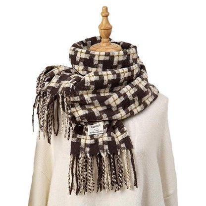 Women's Style Versatile Winter Simple Tassel Thickened Scarfs