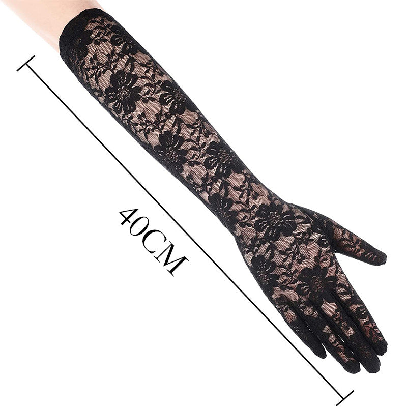 Lace Sun Protection Thin Long Outdoor Ladies Driving Gloves