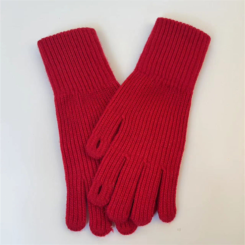 Women's Knitted Knitting Wool Solid Color Leak Gloves