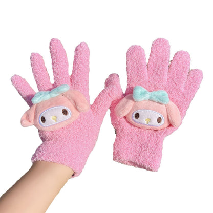 Cute Little Beaver Plush Coral Fleece Riding Finger Female Gloves