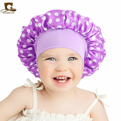 Children's Cartoon Elastic Wide-brimmed Satin Nightcap Shower Kids' Headwear