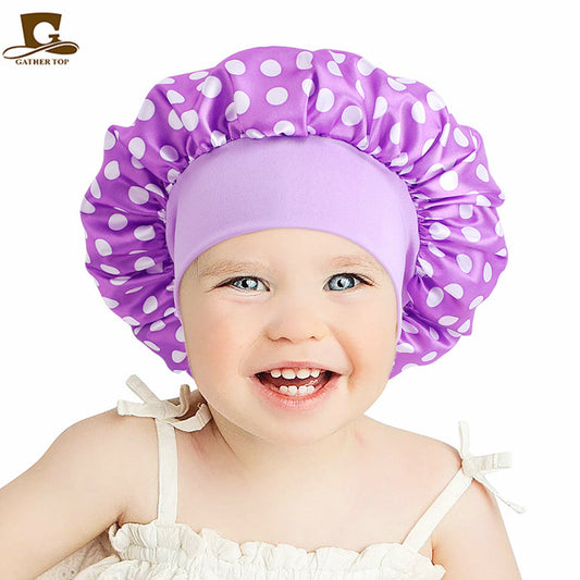 Children's Cartoon Elastic Wide-brimmed Satin Nightcap Shower Kids' Headwear