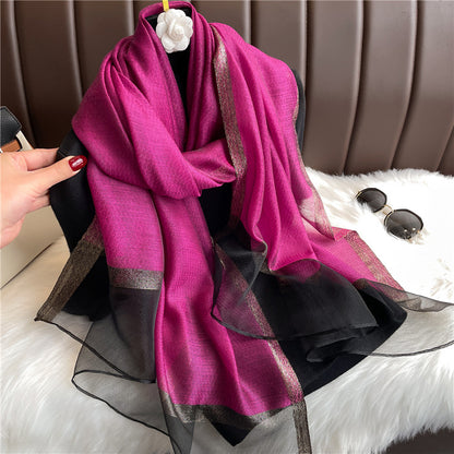 Women's Silk Long Gold Sequined Fur Sun Protection Scarfs