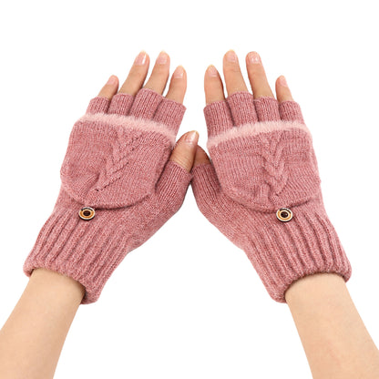 Women's Flip Short Frayed Hem Wool Fingerless Gloves