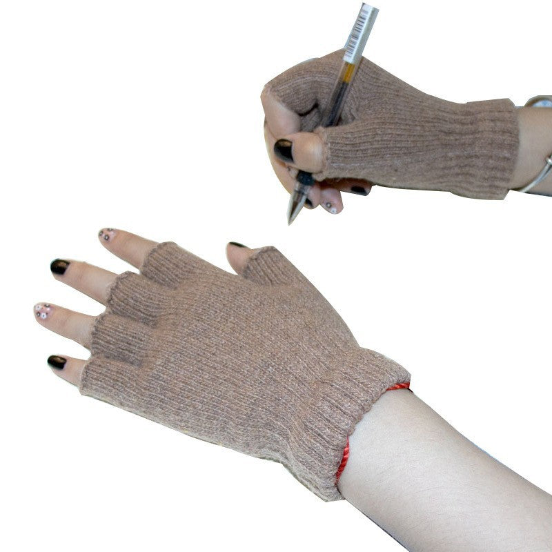 Women's & Men's Black Wool Half Finger Knitted Pure Color Warm Keeping Gloves