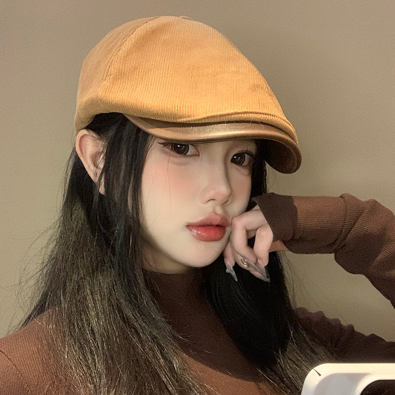 Women's Retro Corduroy Advance Beret Small Peak Hats & Caps