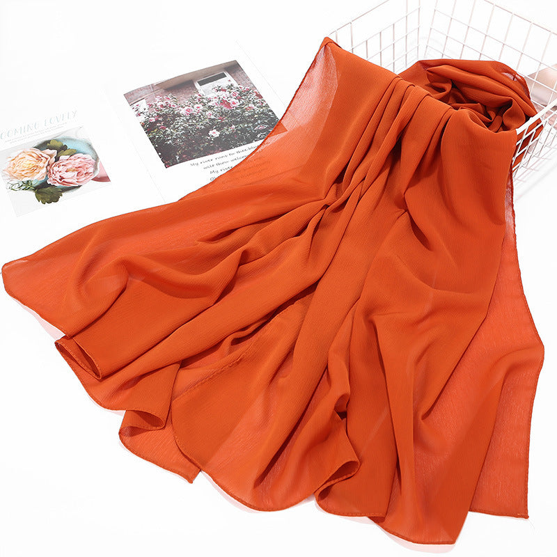 Women's Natural Wrinkle Monochrome Chiffon Material Breathable Scarfs