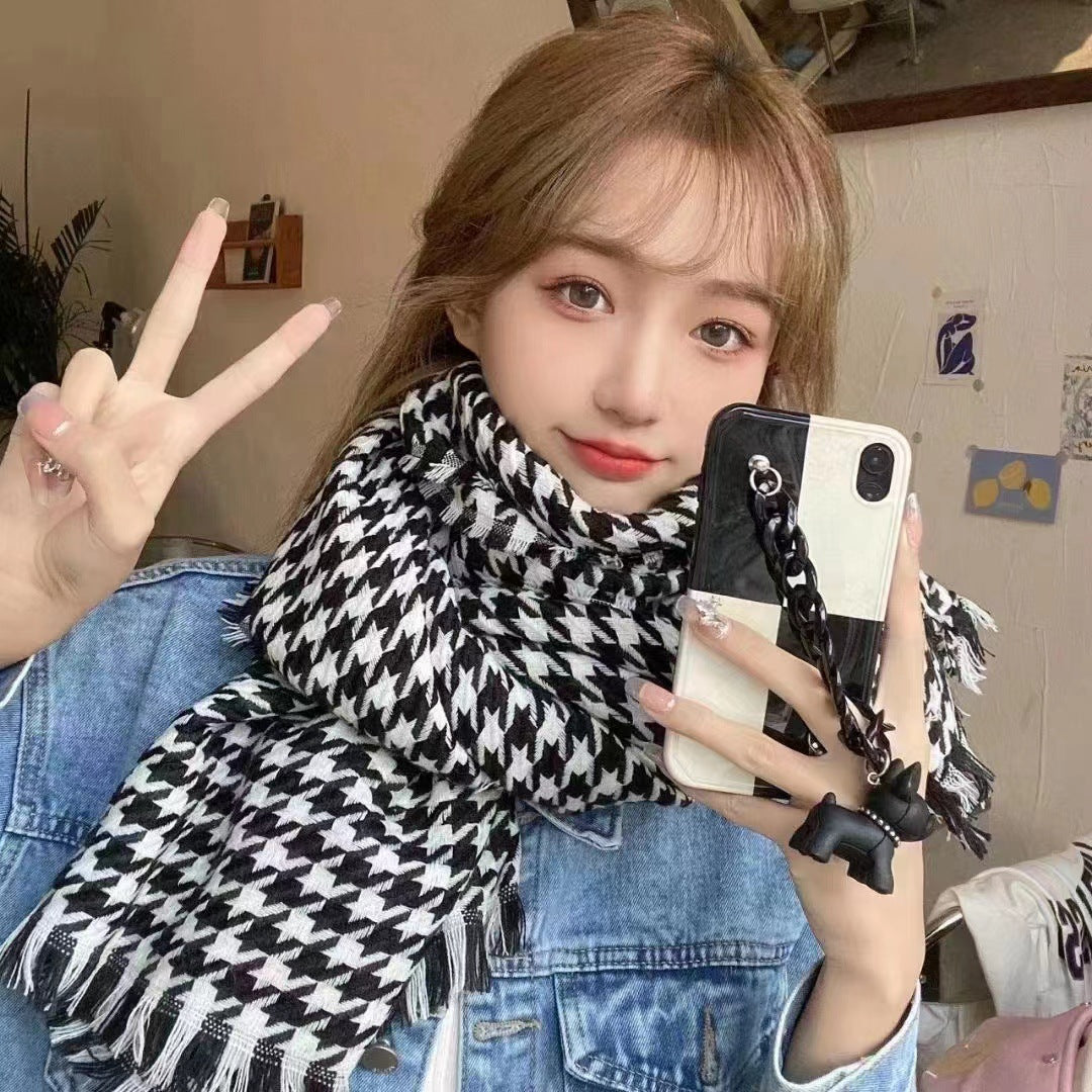 Women's Warm Couple Knitted Plaid Korean Style Scarfs