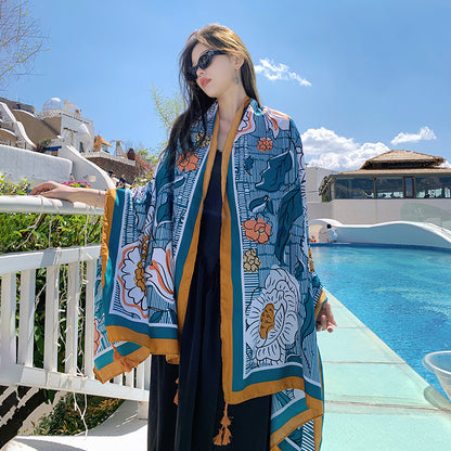 Women's Sunscreen Shawl Yunnan Grassland Travel Wear Silk Seaside Scarfs