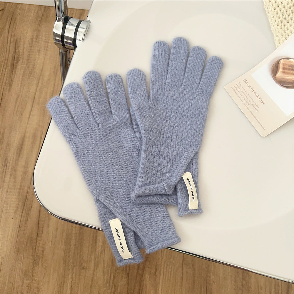 Winter Korean Style Pure Color Cute Five Finger Gloves