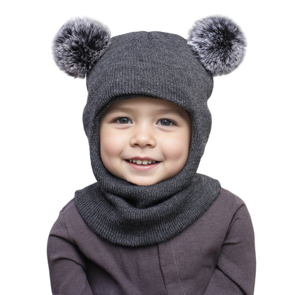 Children's Hooded Suit Solid Color Cute Wool Knitted Kids' Headwear