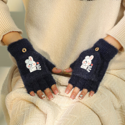 Women's Plush Cute Comfortable Open Finger Warm Writing Gloves