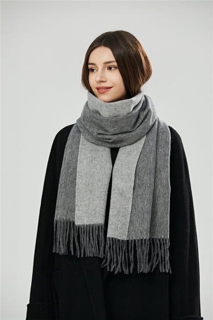 Women's Plain Wool Monochrome Tassel Double-sided Shawl Scarfs