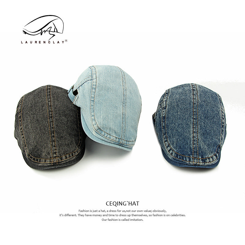 Women's & Men's Washed Denim Beret British Retro Advance Simple Casquette Hats & Caps