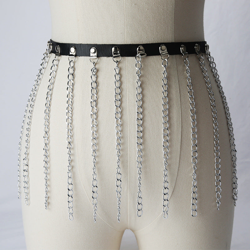 Punk Leather Versatile Night Bar Performance Tassels Waist Chain Belts