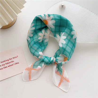 Women's Cotton Linen Small Square Towel Autumn Summer Bandana Headband Scarfs