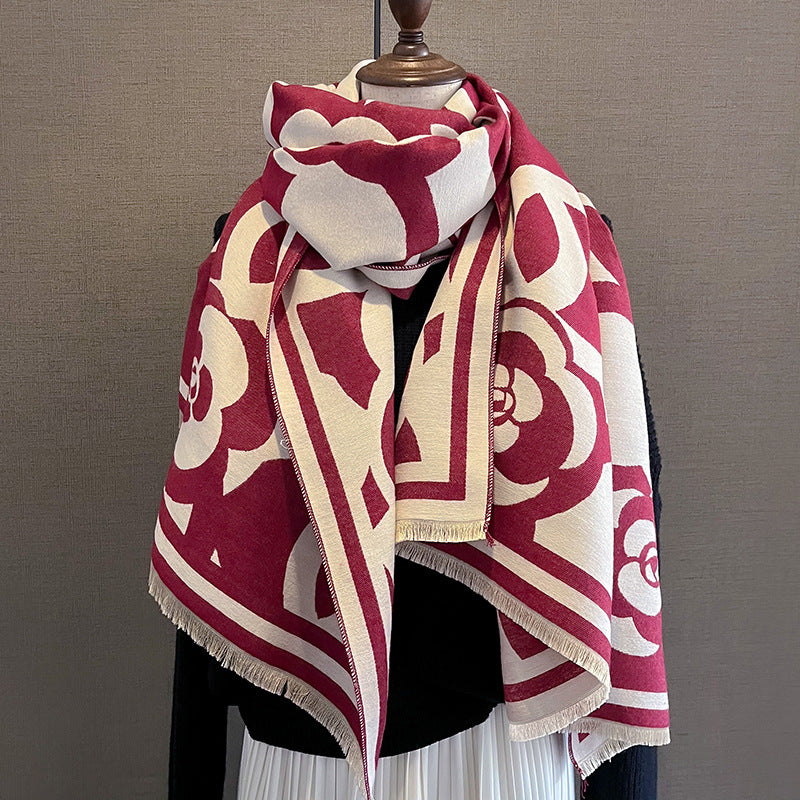 Women's Korean Style Camellia Fashion Thickened Artificial Scarfs