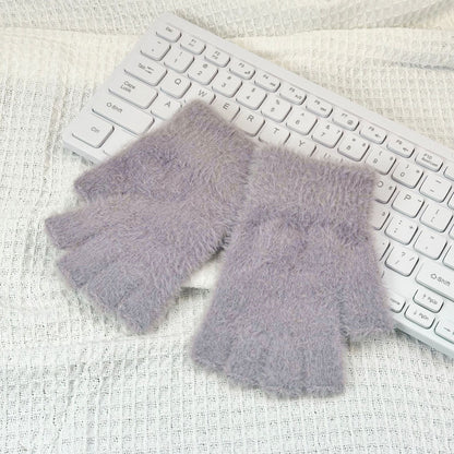 Female Winter Warm Exposed Finger Flip Gloves