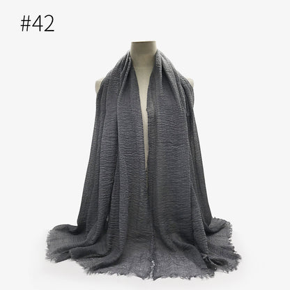 Women's Color Woolen Cotton Monochrome Split Wrinkle Scarfs