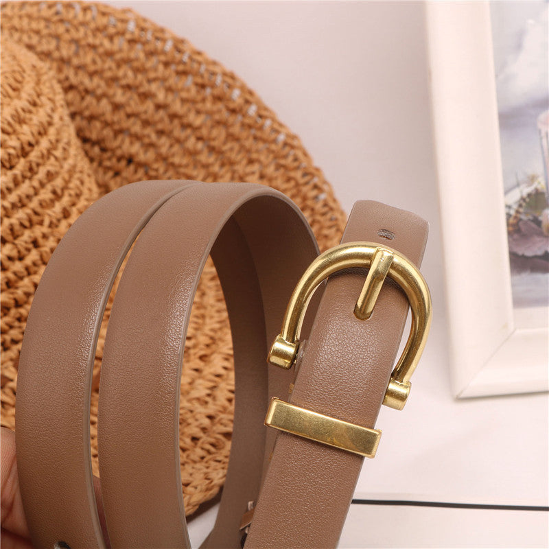 Women's Leather Fashionable Small Thin Female Brown Belts