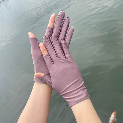 Women's & Men's Silk Thin Summer Spring Autumn Leak Half Finger Exposed Gloves