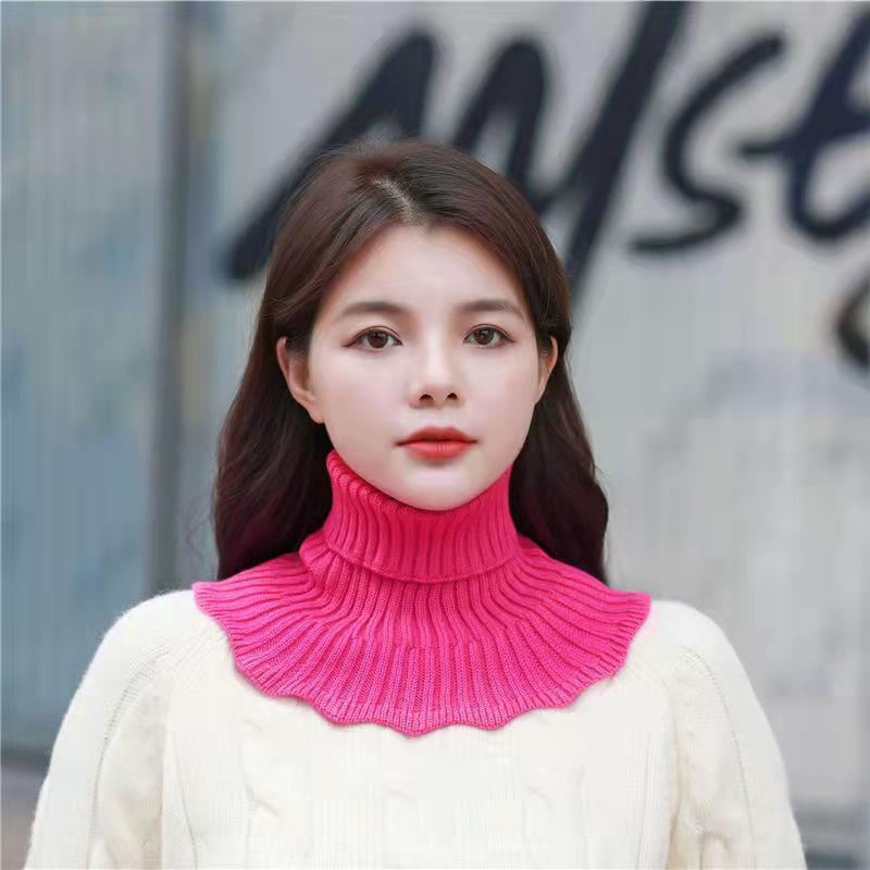 Women's Thermal Knitting Korean Pullover Detachable Collar Red Scarfs