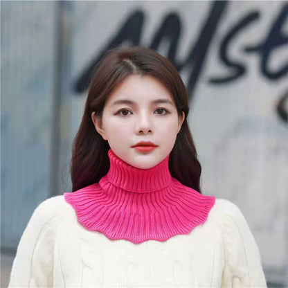 Women's Thermal Knitting Korean Pullover Detachable Collar Red Scarfs