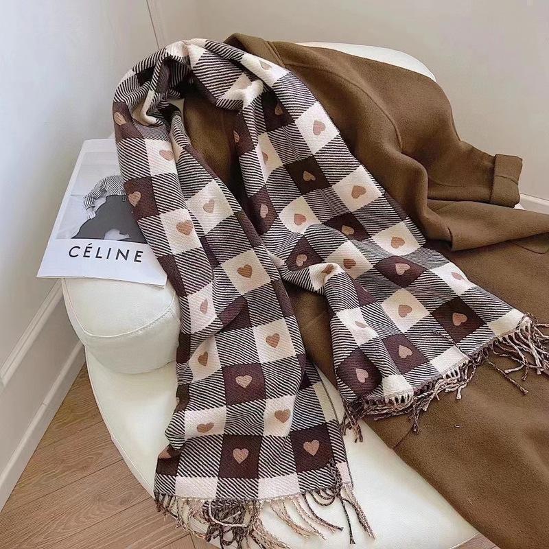 Love Plaid Artificial Cashmere Korean Style Scarfs