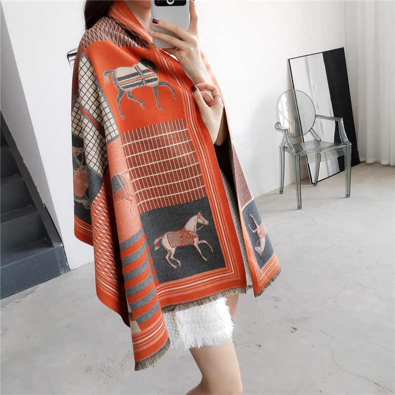 Women's Version Retro Ethnic Style Blue Bird Winter High-grade Scarfs