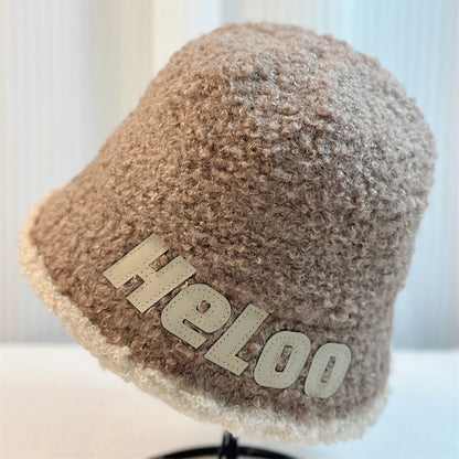 Women's Lamb Wool Bucket Hat Warm Big Head Hats & Caps