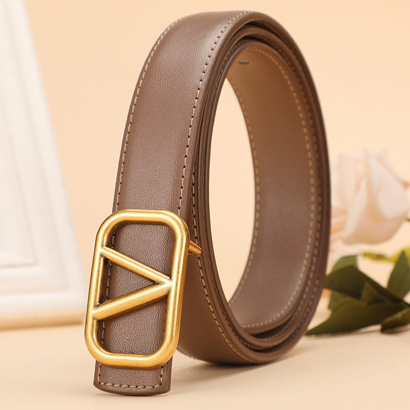 Women's Smooth Buckle Decorative Thin Bronze Live Belts